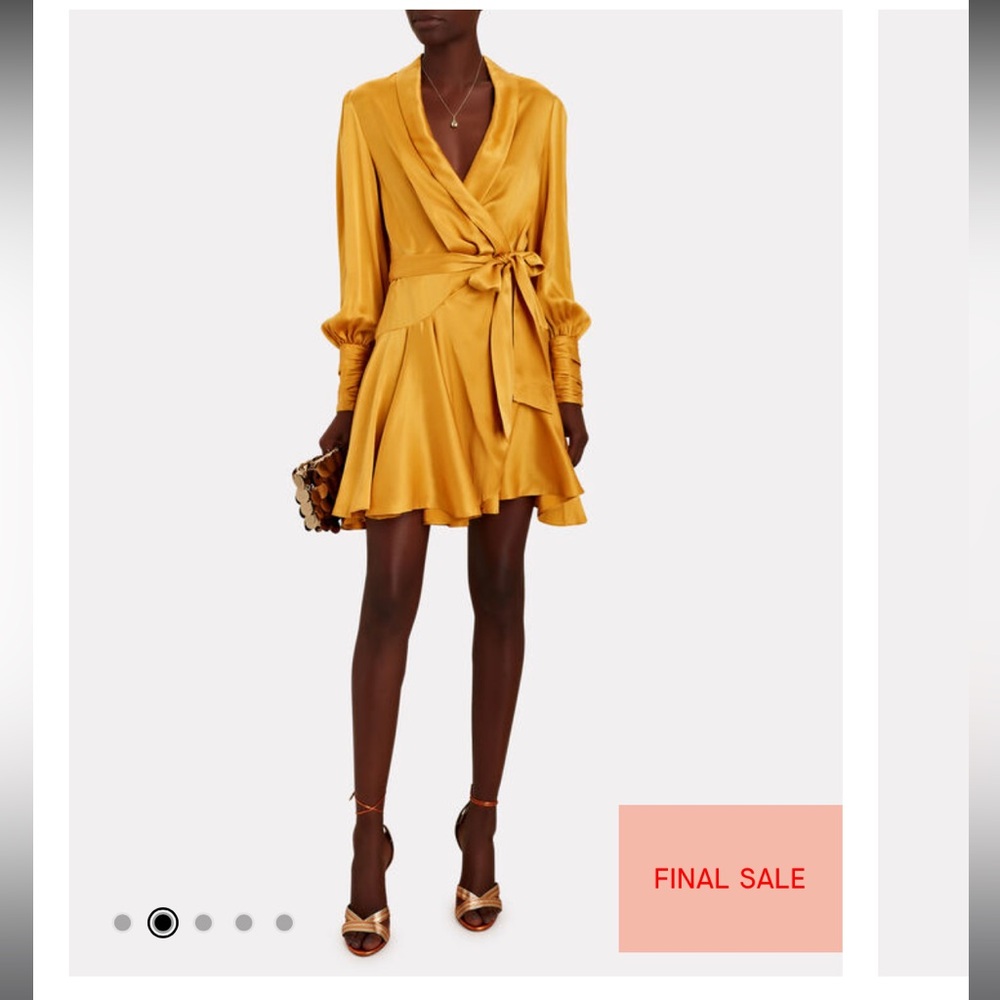 Mustard Yellow Silk Sundress with Plunge Neckline and Bishop Sleeves